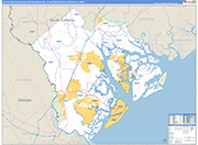 Hilton Head Island-Bluffton-Beaufort Metro Area Wall Map Basic Style